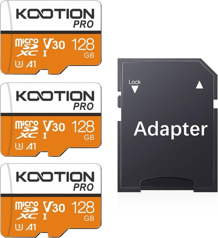 KOOTION 128GB Micro SD Card 3 Pack, UHS-I MicroSDXC Card for 4K Video Recording, U3, A1, V30, C10 TF Flash Memory Card with Adapter