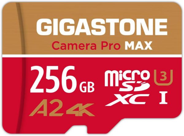 [5-Yrs Free Data Recovery] GIGASTONE 256GB Micro SD Card, 4K Camera Pro, A2 V30 for Smartphone, Gopro, Action Cams, 4K UHD Video, Nintendo-Switch Compatible, Up to 100MB/s, UHS-I U3 C10 with Adapter