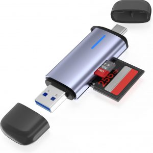 USB 3.0 SD Card Reader, 5Gbps 2-in-1 Type-C & USB-A Dual Slot Memory Card Reader, Simultaneous SD/Micro SD Read & Write, Compatible with iPhone 16/15, MacBook, iPad, Android, PC, Laptop, Camera