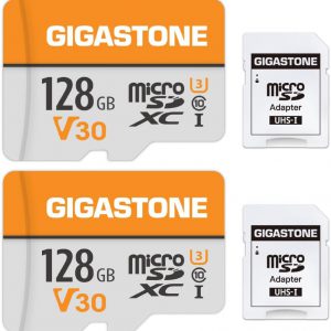 GIGASTONE 128GB 2-Pack Micro SD Card, 4K Video Pro, Compatible with GoPro, Security Camera, Dash cam, Drone, 95MB/s MicroSDXC Memory Card UHS-I V30 Class 10, with 2 SD Adapter