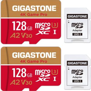 [5-Yrs Free Data Recovery] GIGASTONE 128GB 2-Pack Micro SD Card, 4K Game Pro MAX, A2 V30 MicroSDXC for Nintendo-Switch, Steam Deck, Gaming Console, Speed Up to 120MB/s, UHS-I U3 C10 with Adapter