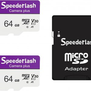 Micro SDXC Memory Card 64GB 2 Pack, Speederlash Camera Plus TF Card with Adapter, Up to 90MB/s Read Speed, 4K UHD&5K Video Support, U1 V30 A1 Rated, Waterproof, for Security Camera, Dashcam, Drones