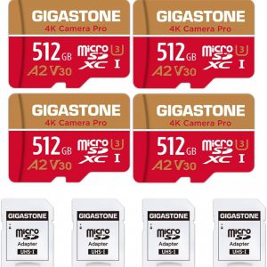 [5-Yrs Free Data Recovery] GIGASTONE 512GB Micro SD Card, 4K Camera Pro, A2 V30 for Smartphone, Gopro, Action Cams, 4K UHD Video Recording , Up to 100MB/s, UHS-I U3 C10 Class 10 with Adapter