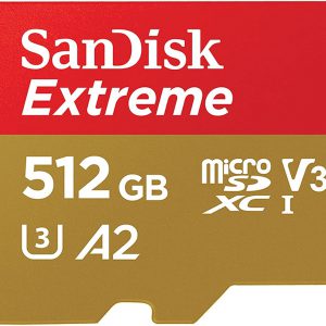 SanDisk 512GB Extreme microSDXC UHS-I Memory Card with Adapter - Up to 190MB/s, C10, U3, V30, 4K, 5K, A2, Micro SD Card - SDSQXAV-512G-GN6MA