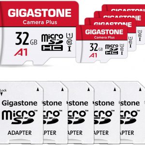 GIGASTONE 32GB Micro SD Card 5-Pack, MicroSDHC Memory Cards for Security Cameras, Wyze Cam, Roku, Full HD Video Recording, UHS-I U1 A1 Class 10, up to 90MB/s, with Adapter