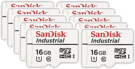 SanDisk Industrial 16GB Micro SD Memory Card Class 10 UHS-I MicroSDHC (Bulk 10 Pack) in Cases (SDSDQAF3-016G-I) Bundle with (1) Everything But Stromboli Card Reader