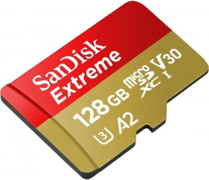 SanDisk 128GB Extreme microSD UHS I Card for 4K Video on Smartphones, Action Cams & Drones 190MB/s Read, 90MB/s Write SDSQXAA 128G GN6MN, Red/Gold image 1