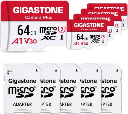 [Gigastone] 64GB 5-Pack Micro SD Card, Camera Plus, MicroSDXC Memory Card for Wyze, Video Camera, Security Camera, Smartphone, Fire tablet, 4K Video Recording, UHS-I U3 A1 V30, 95MB/s, with Adapter image 0